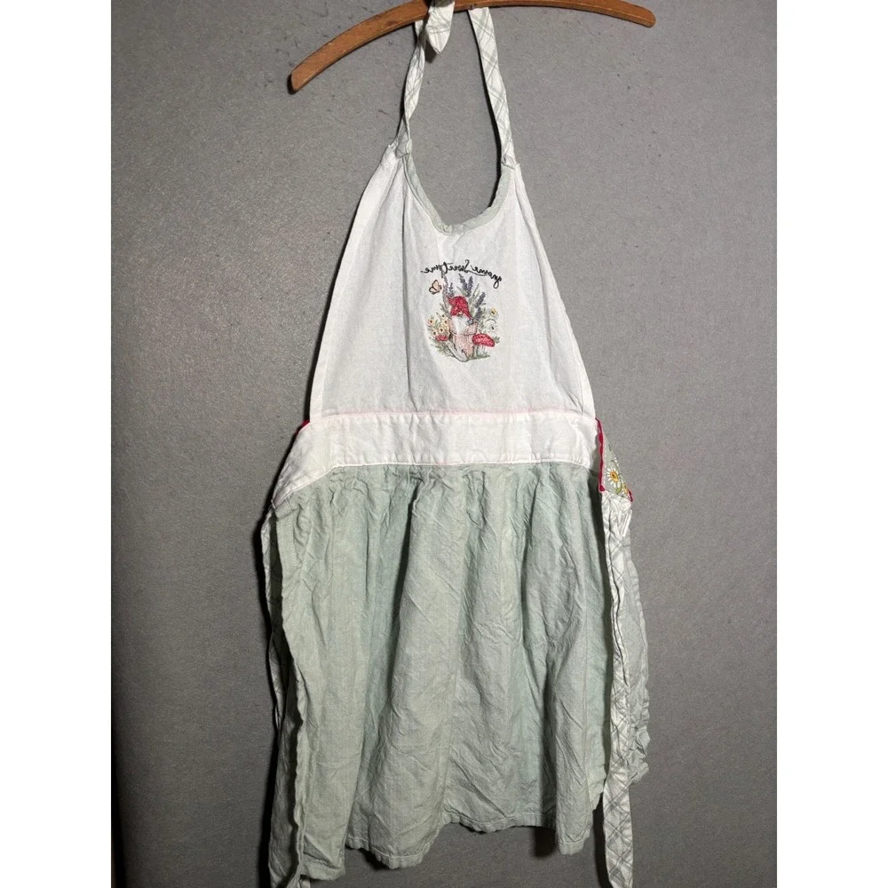 Kay Dee Designs Gnome Sweet Gnome Cotton Apron Floral Embroidered Cottagecore